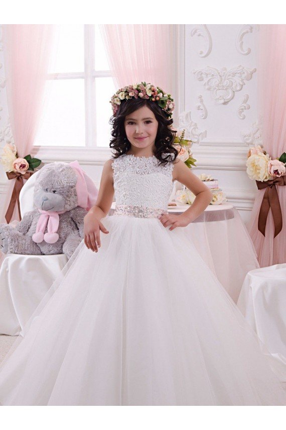 Cheap Ivory Ball Gown Bateau Chapel Train Sleeveless Flower Girl Dress Sydney