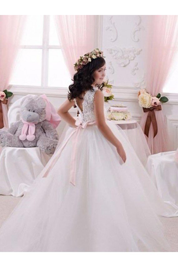 Cheap Ivory Ball Gown Bateau Chapel Train Sleeveless Flower Girl Dress Sydney
