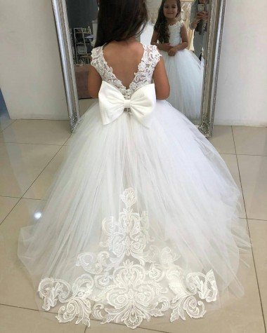 Cheap Ivory Ball Gown Chapel Train Sleeveless Flower Girl Dress Sydney