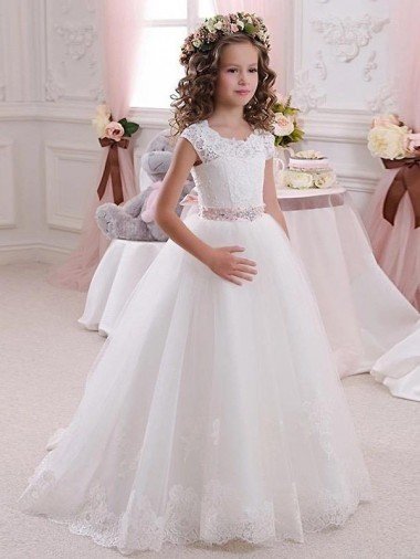 Cheap Ivory Ball Gown High Neck Floor Length Keyhole Back Flower Girl Dress Sydney