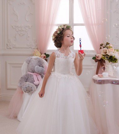 Cheap Ivory Ball Gown High Neck Floor Length Sleeveless Flower Girl Dress Sydney