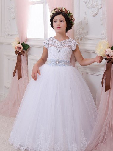 Cheap Ivory Ball Gown Sweetheart Chapel Train Cap Sleeve Flower Girl Dress Sydney