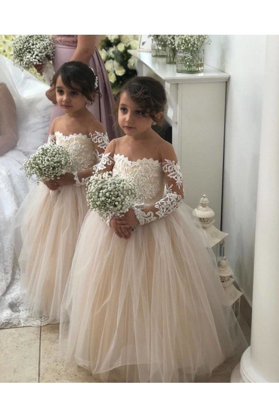 Cheap Ivory Ball Gown Sweetheart Chapel Train Long Sleeve Flower Girl Dress Sydney