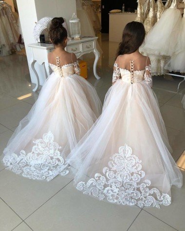 Cheap Ivory Ball Gown Sweetheart Chapel Train Long Sleeve Flower Girl Dress Sydney