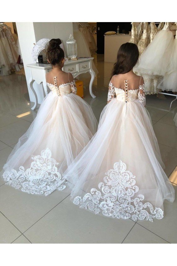 Cheap Ivory Ball Gown Sweetheart Chapel Train Long Sleeve Flower Girl Dress Sydney