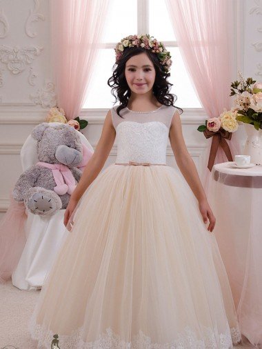Cheap Ivory & Champagne Ball Gown Sweetheart Floor Length Sleeveless Flower Girl Dress Sydney