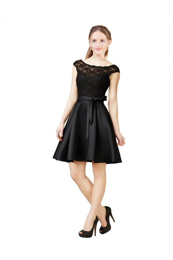 Cheap Lace and Satin Cocktail Bridesmaid Dress with V-Back Sydney