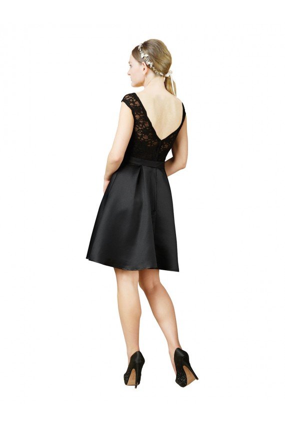 Cheap Lace and Satin Cocktail Bridesmaid Dress with V-Back Sydney