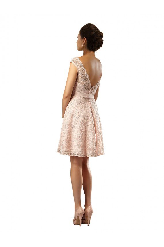 Cheap Short Knee Length Lace Bridesmaid Dress with Matching Chiffon Tie Sash Sydney