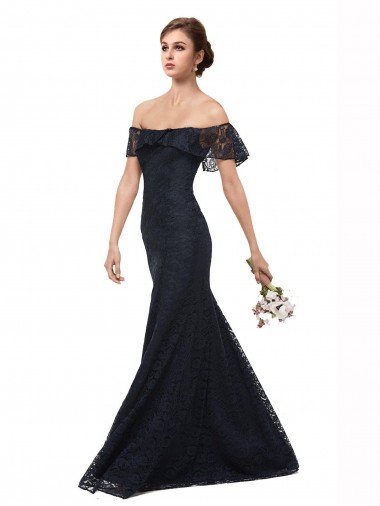 Cheap Off the Shoulder Long Lace Bridesmaid Dress / Prom Dress with Flutter Sleeves Sydney