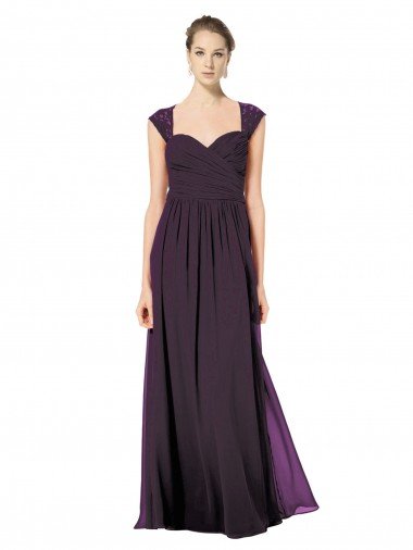 Cheap Long Chiffon Sweetheart Bridesmaid with Lace Straps and Keyhole Back Sydney