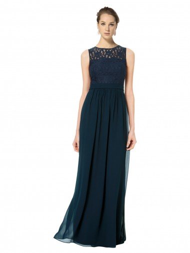 Cheap Long Chiffon Bridesmaid Dress with Lace Sleeveless Bodice and Keyhole Back Sydney