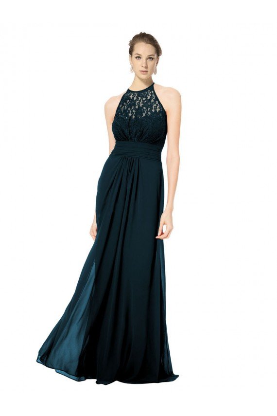 Cheap Lace Halter Bodice Long Chiffon Bridesmaid Dress Sydney