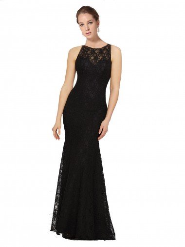 Cheap Fitted Lace Bridesmaids Dress with Jewel Neckline and Open Back Sydney