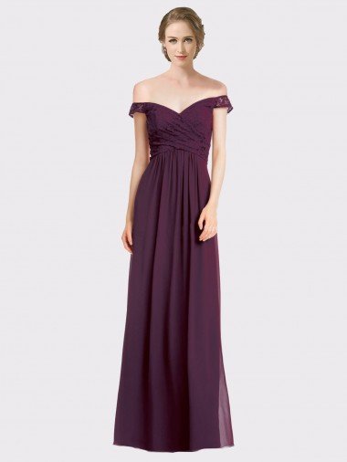 Cheap Sweetheart Long Bridesmaid Dress with Off the Shoulder Cap Sleeve Lace Bodice Sydney
