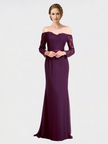 Cheap Full Length Long Bridesmaid Dress with Lace Off The Shoulder Bodice Sydney