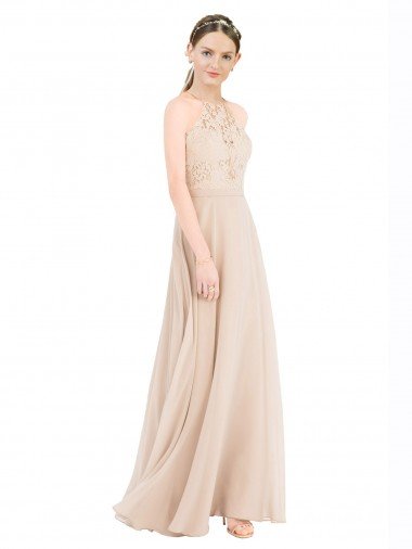 Cheap High Halter Neck Illusion Lace Bridesmaid Dress / Prom Dress with Chiffon Skirt and Keyhole Back Sydney