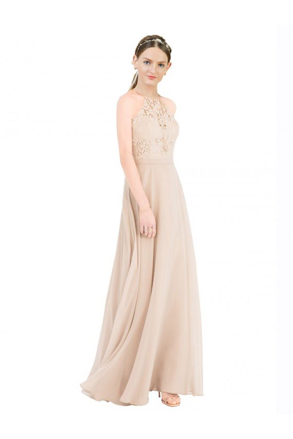 Cheap High Halter Neck Illusion Lace Bridesmaid Dress / Prom Dress with Chiffon Skirt and Keyhole Back Sydney