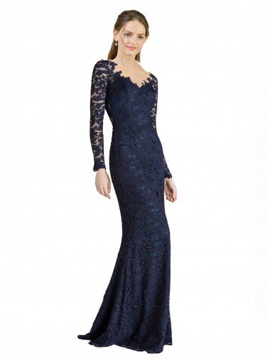 Cheap Illusion Long Sleeves Lace Bridesmaid Dress / Prom Dress with Sheer Keyhole Back Sydney