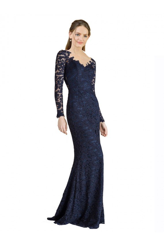 Cheap Illusion Long Sleeves Lace Bridesmaid Dress / Prom Dress with Sheer Keyhole Back Sydney