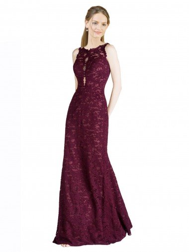 Cheap Long Lace Bridesmaid Dress / Prom Dress with Peekaboo Bodice and Keyhole Back Sydney