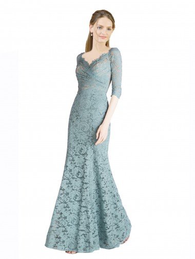 Cheap Half Sleeves Pleated Lace Bridesmaid Dress / Prom Dress with Wrap-Around Portrait Neckline Sydney