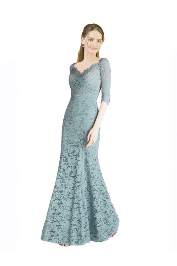 Cheap Half Sleeves Pleated Lace Bridesmaid Dress / Prom Dress with Wrap-Around Portrait Neckline Sydney