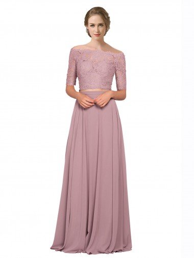 Cheap Off the Shoulder Lace Crop Top A-Line Chiffon Bridesmaid Dress / Prom Dress Sydney