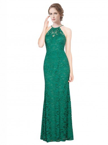 Cheap High Illusion Halter Neck Long Lace Bridesmaid Dress / Prom Dress Sydney