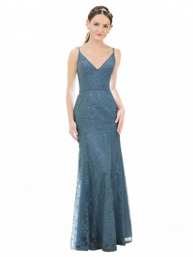Cheap Deep V-Neck All Over Chantilly Lace Bridesmaid Dress with Criss Cross Open Back Sydney