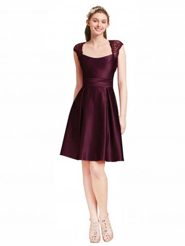 Cheap Short Knee Length Lace Cocktail Bridesmaid Dress with Square Neck Sydney