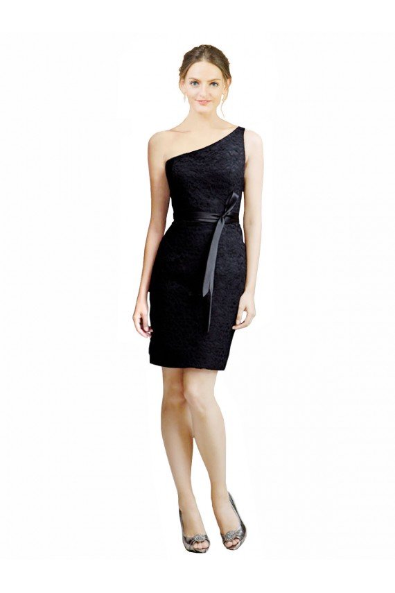 Cheap One Shoulder Short Lace Cocktail Bridesmaid Dress with Satin Waistband Sydney