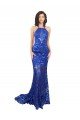 Cheap High Neck Long Open Back Lace Bridesmaid Dress / Prom Dress with Train Sydney