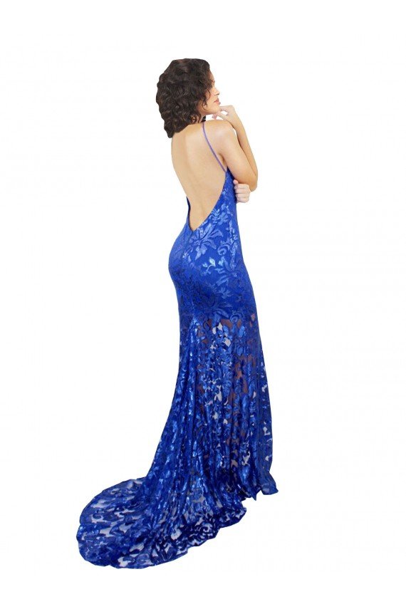Cheap High Neck Long Open Back Lace Bridesmaid Dress / Prom Dress with Train Sydney