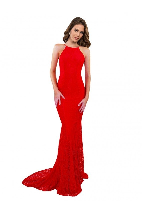 Cheap High Neck Long Formal Lace Bridesmaid Dress / Prom Dress with Open Back Straps Sydney