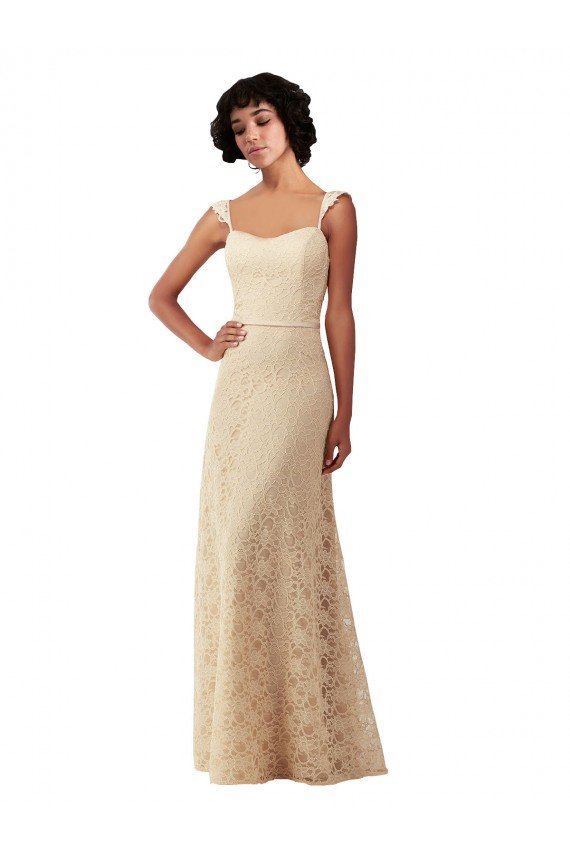 Cheap Lace A-Line Long Bridesmaids Dress with Satin Waistband Sydney