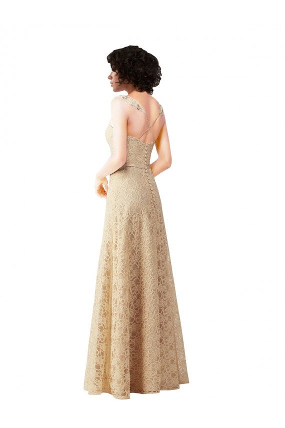 Cheap Lace A-Line Long Bridesmaids Dress with Satin Waistband Sydney