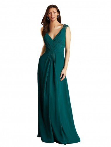 Cheap Long A-Line Lace and Chiffon Bridesmaid Dress with Open Back Sydney
