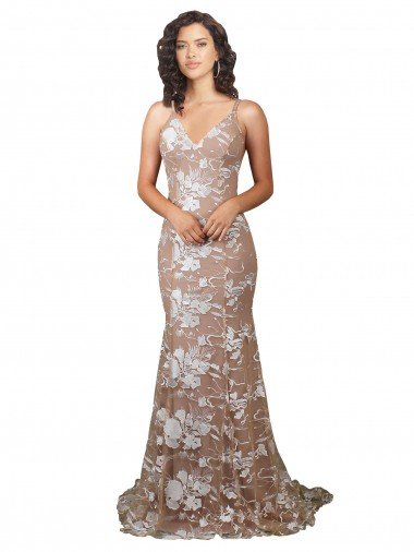 Cheap Fishtail Shaped V-Neck Embroidered Foral Lace Wedding Dress Sydney
