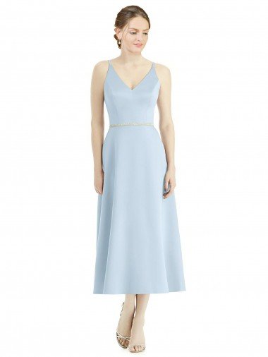 Cheap Short Tea Length V-Neck Satin Bridesmaid Dress Sydney
