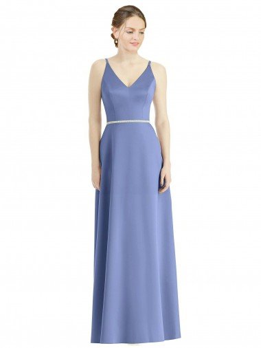 Cheap Long Floor Length V-Neck Satin Bridesmaid Dress with Spaghetti Straps Sydney