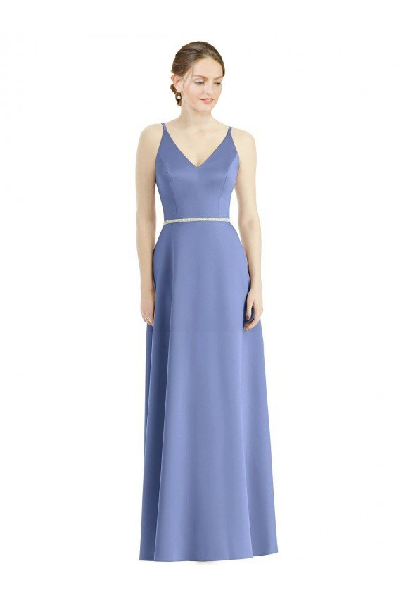 Cheap Long Floor Length V-Neck Satin Bridesmaid Dress with Spaghetti Straps Sydney