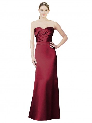 Cheap Strapless Satin Bridesmaid Dress with Asymmetrical Draped Bodice Sydney