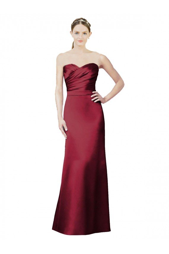 Cheap Strapless Satin Bridesmaid Dress with Asymmetrical Draped Bodice Sydney