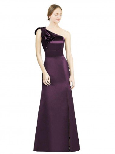Cheap Full Length One Shoulder Satin Bridesmaid Dress with Bow Shoulder Detail Sydney