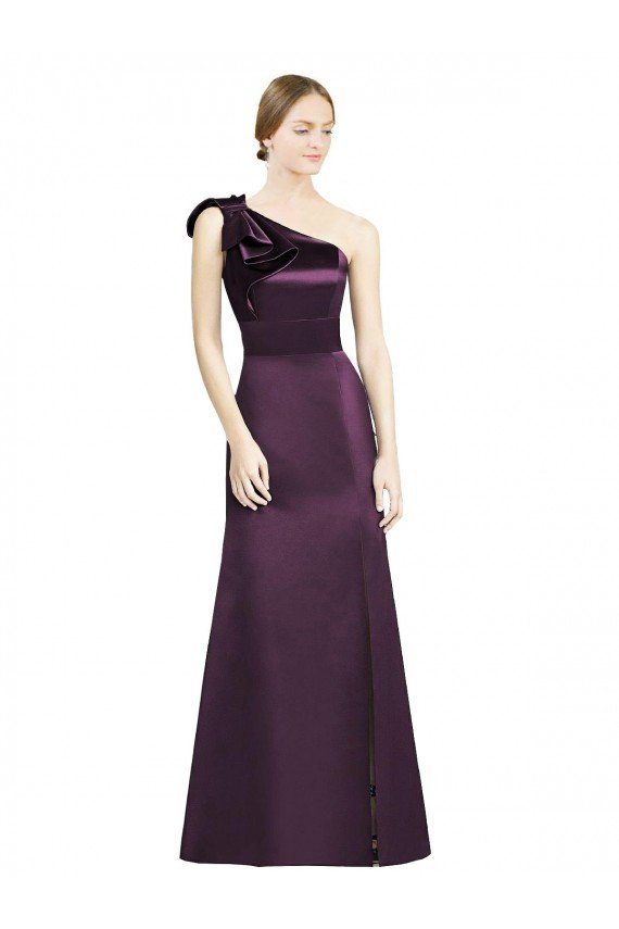 Cheap Full Length One Shoulder Satin Bridesmaid Dress with Bow Shoulder Detail Sydney