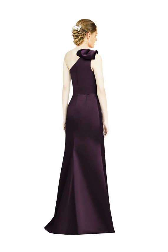 Cheap Full Length One Shoulder Satin Bridesmaid Dress with Bow Shoulder Detail Sydney