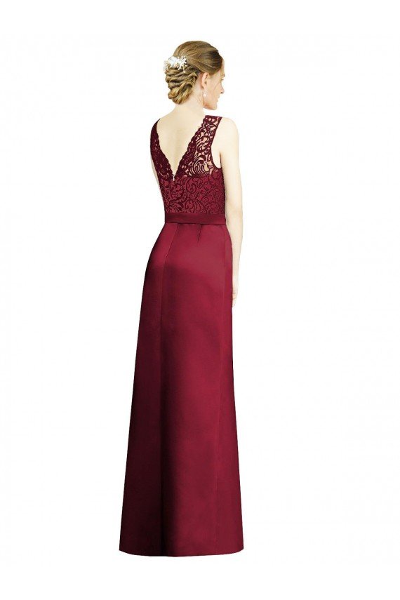 Cheap Full Length Sleeveless Satin Bridesmaid Dress with Lace Bodice Sydney