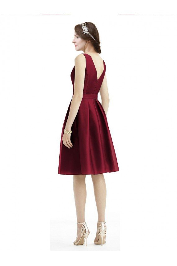 Cheap Short Midi Length Satin Cocktail Bridesmaid Dress with Bateau Neckline and V-Back Sydney