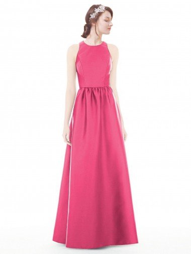 Cheap Jewel Neck Keyhole Back Sleek Long Satin Bridesmaid Dress Sydney